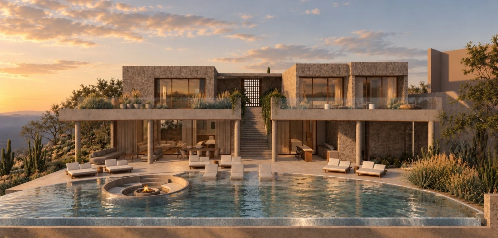 Casa Nua exterior and pool — architectural rendering