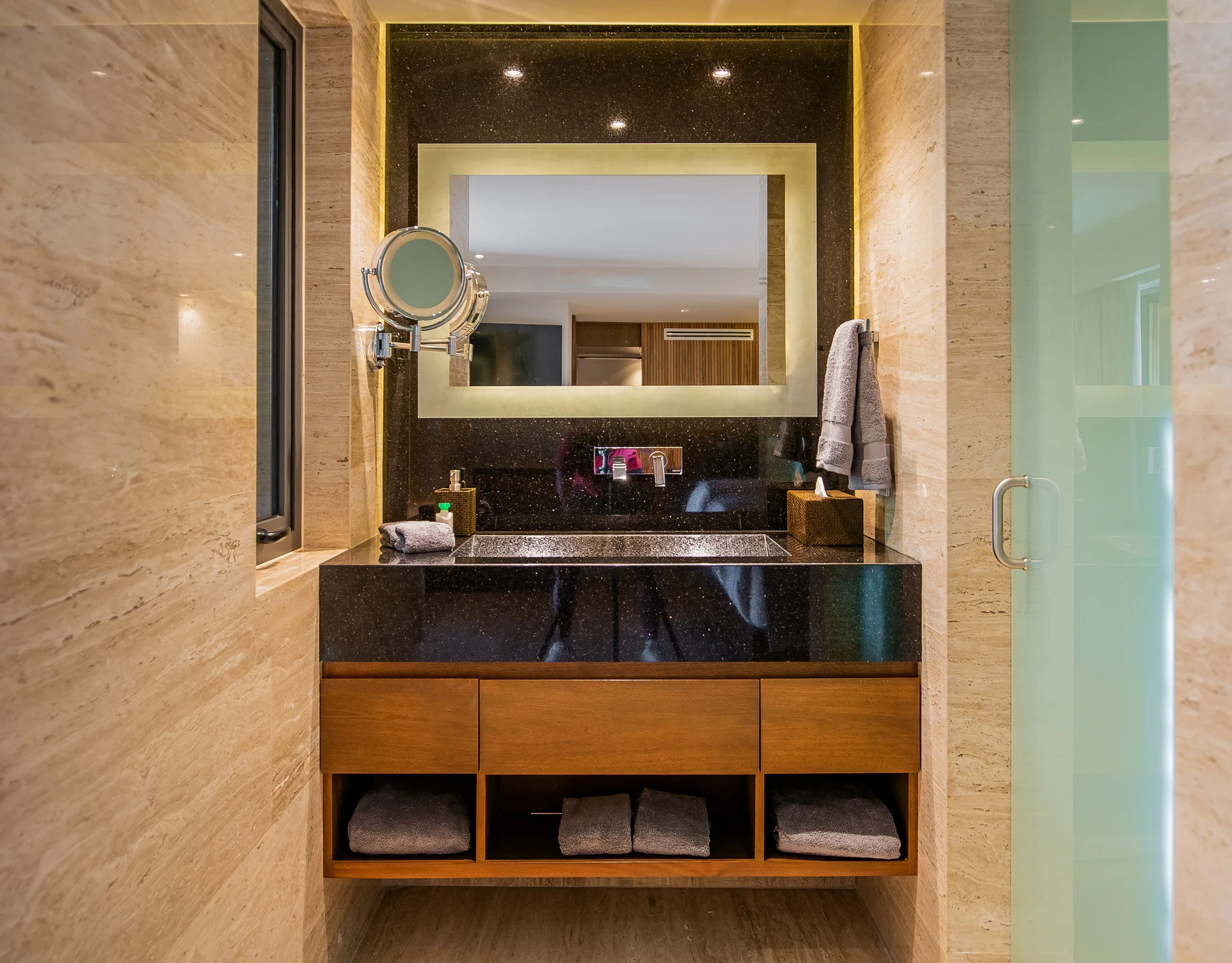 Bathroom vanity and shower