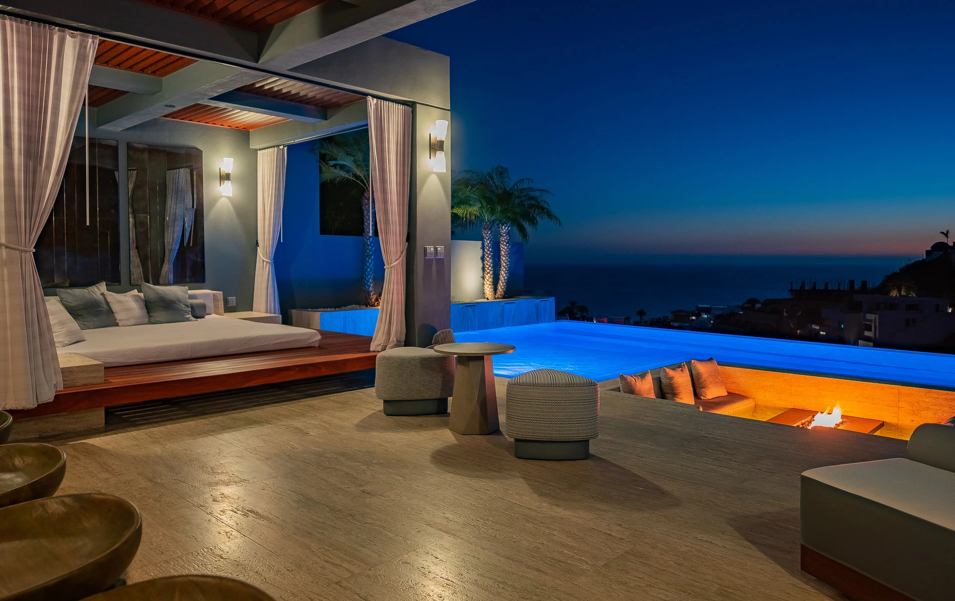 Ocean-facing lounge at Maison de Cortés