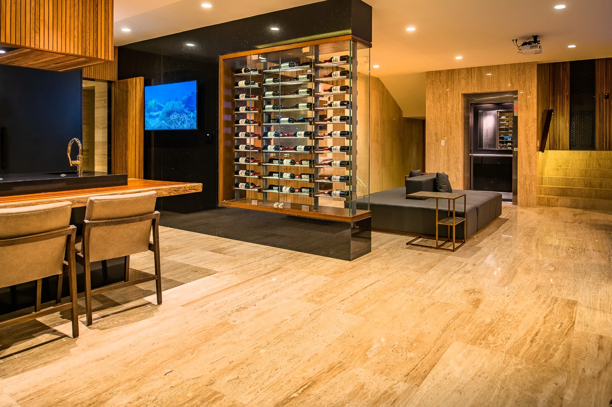 Wine display and adjoining lounge