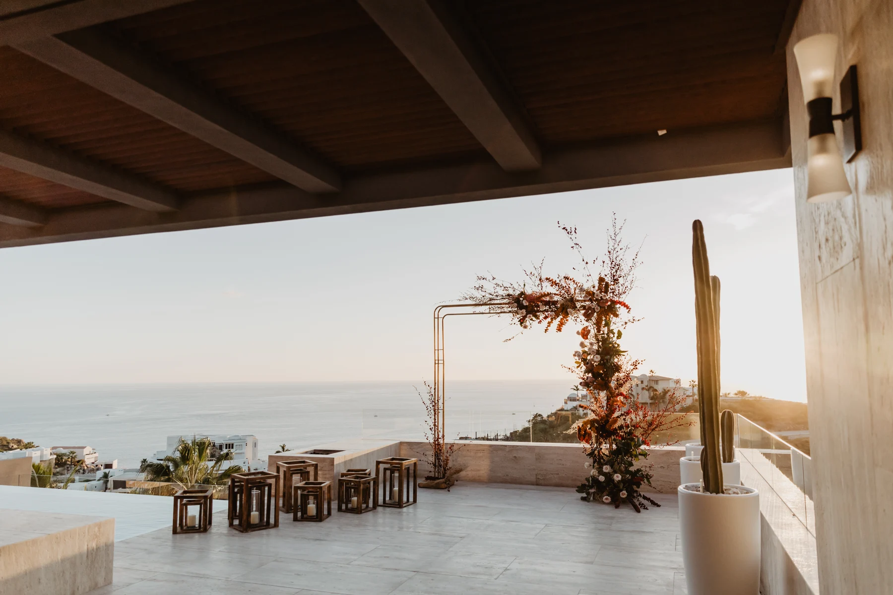 An ocean-facing terrace set for a private celebration